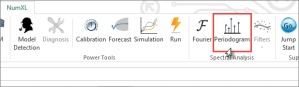 Periodogram icon on NumXL toolbar under spectral analysis