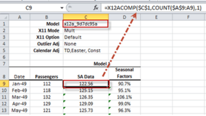 formula for retrieving time series components using X12COMP function.