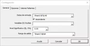 La pestaña General en el asistente de prueba de cointegración de Johansen de NumXL.