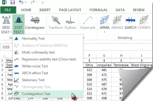 Select the "Cointegration Test" from the Statistical Testing drop-down list.