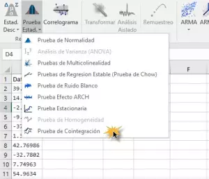 Seleccione la "Prueba de cointegración" de la lista desplegable Prueba estadística.