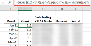 Calcule los puntos de datos desde el inicio del conjunto de datos hasta el período especificado en la columna "Mes".