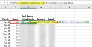 Usando la función NxSubset (resaltada en amarillo) para seleccionar el conjunto de datos desde el primer argumento hasta el argumento 612 (F10).