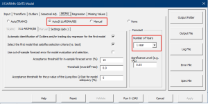 This figure shows the imported ARIMA settings in the NumXL's X-13ARIMA-SEATS wizard.