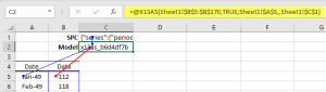 This figure shows the output of NumXL's X-13ARIMA-SEATS wizard in the selected cell.