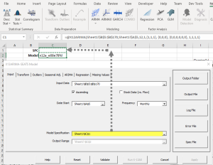 Select an adjacent empty cell to store the X-13ARIMA-SEATS SPC settings.