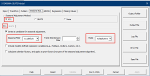 This figure shows the imported X11 Seasonal Adjustment settings in NumXL's X-13ARIMA-SEATS wizard.